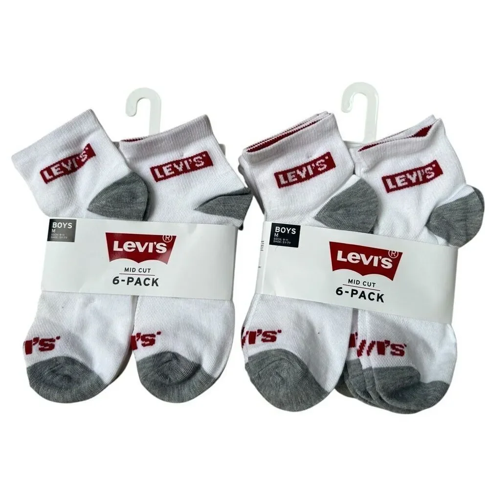 Levi's Kids boys Mid Cut 12 pairs Socks size M shoe size 5-7Y NWT